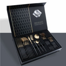 Set Tacamuri 24 Piese Otel Inoxidabil - Design Elegant Negru cu Auriu pentru 6 Persoane