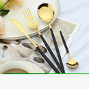 Set Tacamuri 24 Piese Otel Inoxidabil - Design Elegant Negru cu Auriu pentru 6 Persoane