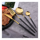 Set Tacamuri 24 Piese Otel Inoxidabil - Design Elegant Negru cu Auriu pentru 6 Persoane