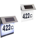 Numar de casa cu iluminare LED si alimentare solara, panou solar inox