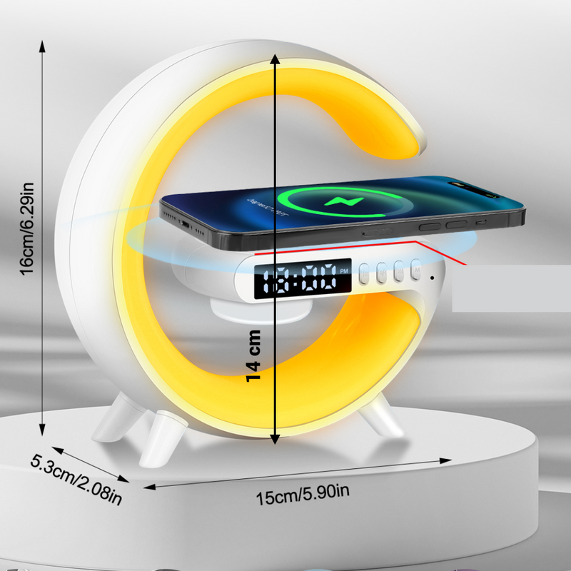Statie incarcare wireless 3 in 1 cu lampa RGB si boxa bluetooth, control aplicatie