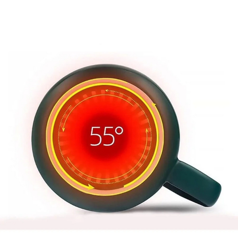 Set Cana Din Ceramica Cu Autoincalzire | Pad Incalzitor Prin Inductie | Cu Lingurita Si Capac | Mentine Temperatura La 55°C