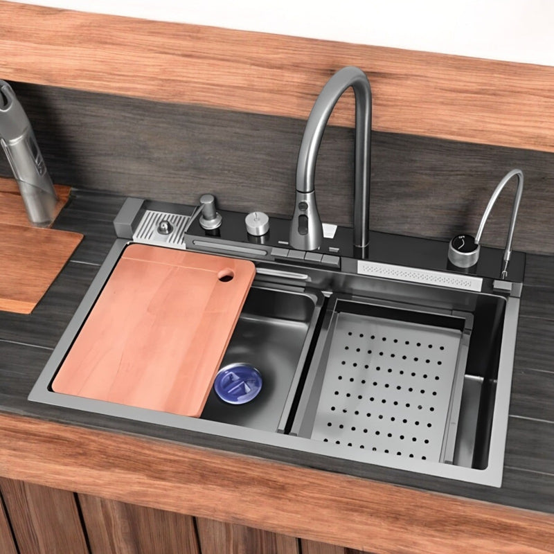 Chiuveta multifunctionala cu 2 cascade cu accesorii incluse, afisaj digital a temperaturii si robinet cascada