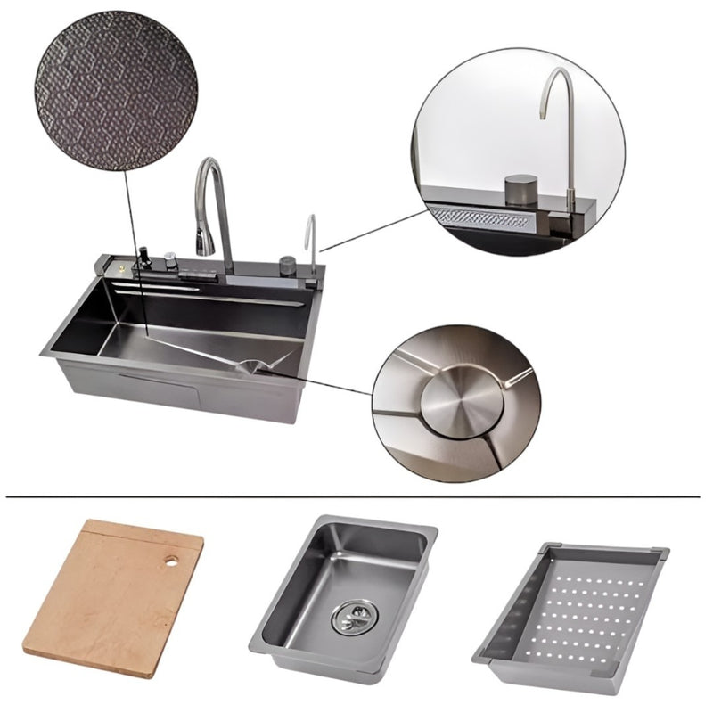 Chiuveta multifunctionala cu 2 cascade cu accesorii incluse, afisaj digital a temperaturii si robinet cascada
