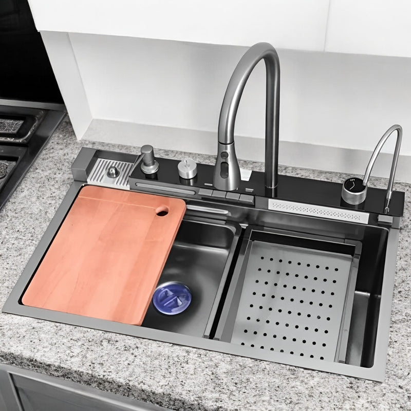 Chiuveta multifunctionala cu 2 cascade cu accesorii incluse, afisaj digital a temperaturii si robinet cascada