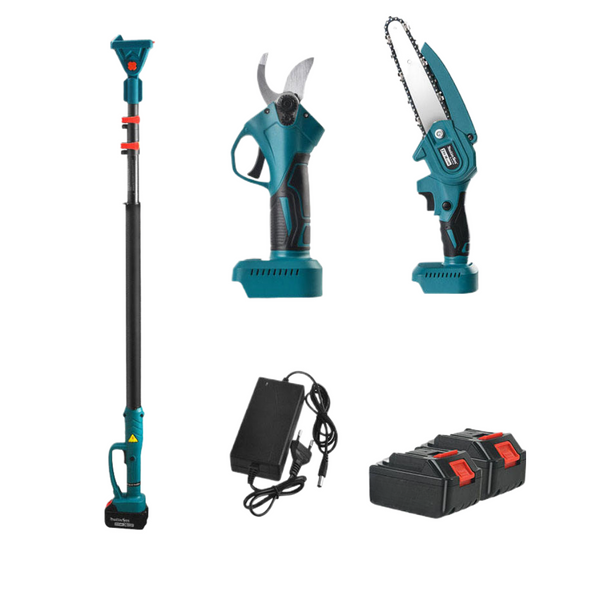 Set Foarfeca De Gradina + Mini Drujba 6 Inch | 2 Acumulatori 48V, Brat Telescopic 2.13m, Unghi Reglabil