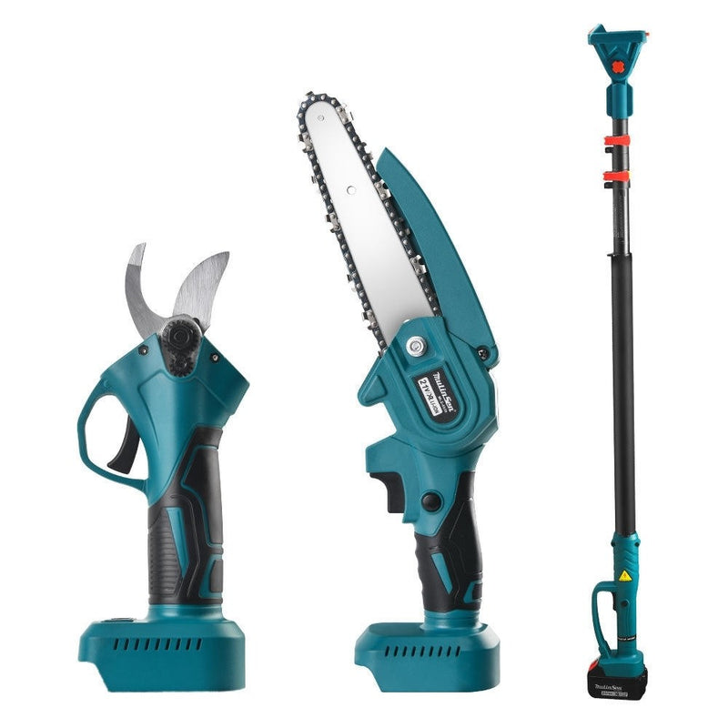 Set Foarfeca De Gradina + Mini Drujba 6 Inch | 2 Acumulatori 48V, Brat Telescopic 2.13m, Unghi Reglabil
