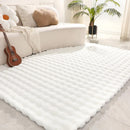 Covor Pufos din Blana Artificiala Design 3D Bubble 180x230cm - Alb Nordic pentru Living si Dormitor