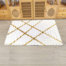 Covor Premium Blana Artificiala 3D Bubble 120x180cm - Design Alb cu Dungi Aurii
