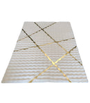 Covor Premium Blana Artificiala 3D Bubble 120x180cm - Design Alb cu Dungi Aurii