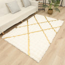 Covor Premium Blana Artificiala 3D Bubble 120x180cm - Design Alb cu Dungi Aurii