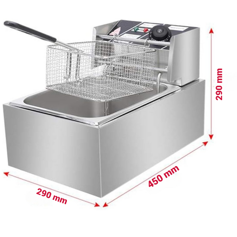 Friteuza Electrica Profesionala 6L, Inox, 2500W – Termostat Reglabil, Capac Antistropire