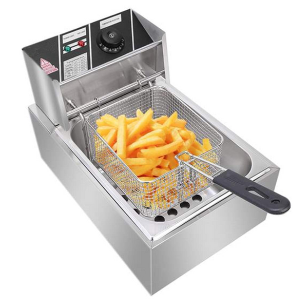 Friteuza Electrica Profesionala 6L, Inox, 2500W – Termostat Reglabil, Capac Antistropire