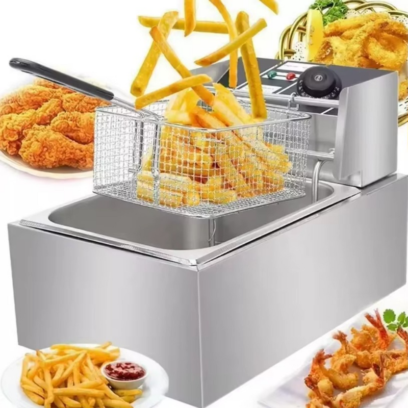 Friteuza Electrica Profesionala 6L, Inox, 2500W – Termostat Reglabil, Capac Antistropire