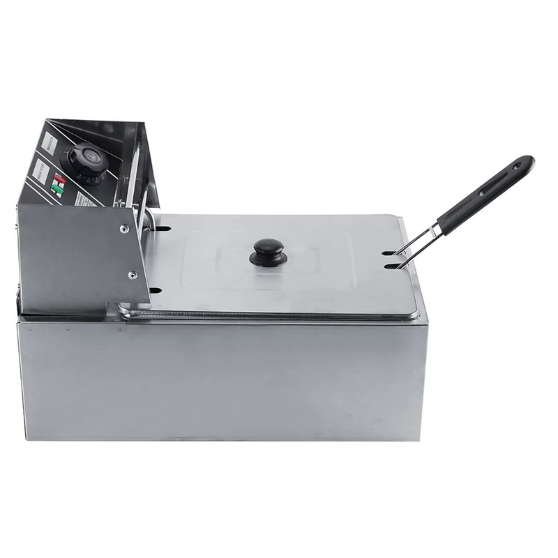 Friteuza Electrica Profesionala 6L, Inox, 2500W – Termostat Reglabil, Capac Antistropire