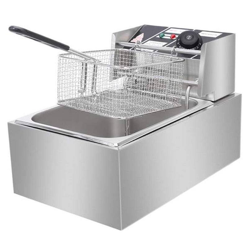 Friteuza Electrica Profesionala 6L, Inox, 2500W – Termostat Reglabil, Capac Antistropire