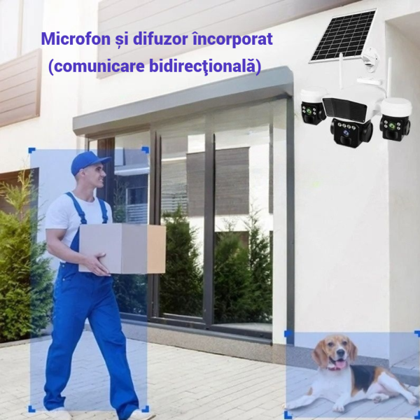 *PROMO* Camera Supraveghere, Conexiune 4G, Panou Solar | 3 Senzori PIR, Baterie 16000mAh, Card 32GB, PTZ, Control 360