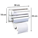 Suport perete triplu dispenser bucatarie - rola prosoape hartie, folie alimentara si aluminiu