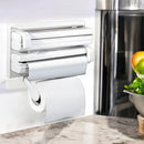 Suport perete triplu dispenser bucatarie - rola prosoape hartie, folie alimentara si aluminiu