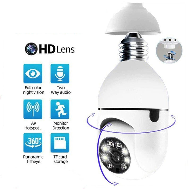 Camera WiFi Tip Bec 355° Full HD cu Unghi Panoramic, Senzor de Mișcare și Funcție Audio Bidirecțională
