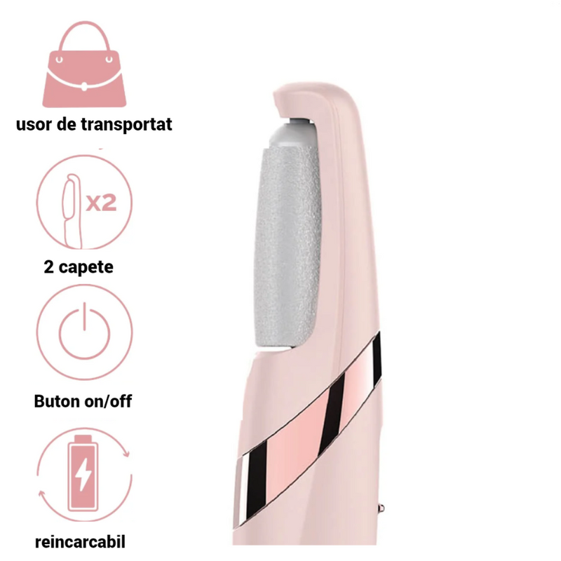 Aparat Electric Pentru Îngrijire și Curățare Călcâie | 2 Role Interșchimbabile, Reîncărcare USB