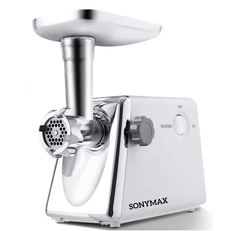 Masina de tocat carne electrica 2200W, inox, functie Reverse, accesorii carnati si kebbe, SonyMax, Garantie 2 ani