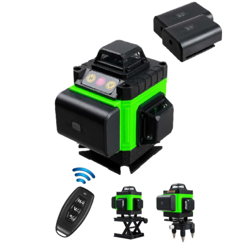 Nivela laser 4D CU 16 linii, 4 fascicule x 360 grade, Linii verzi, Raza de actiune 25m, Precizie ± 2mm/10m, Autonivelare, Unghi drept, Baterii 2 x 4000 mAh 4.2V, Telecomanda