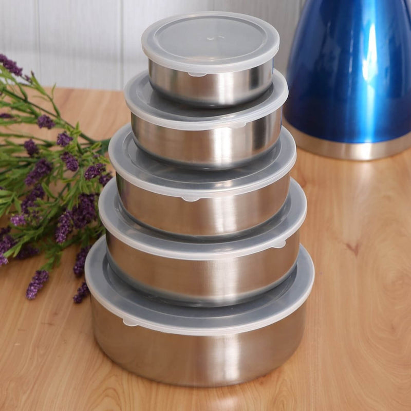 Set 5 Caserole Metalice | Recipienti Alimentari Cu Capace Transparent
