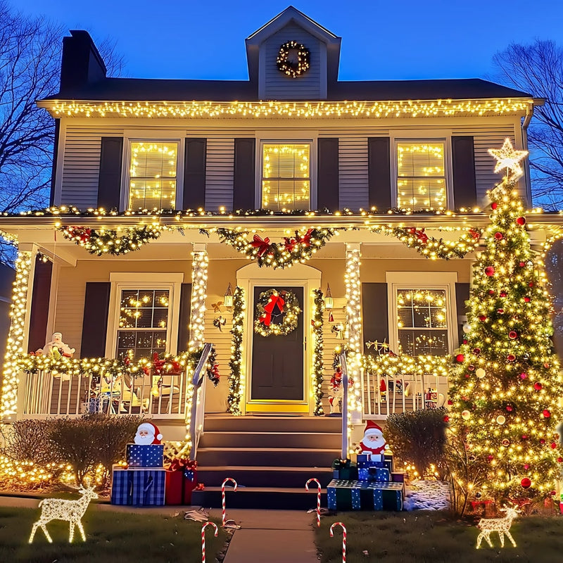 Instalatie De Craciun Tip Rola | 100 m | LED Alb Cald | 8 Moduri De Lumini | IP44 | Interior/Exterior Protejat