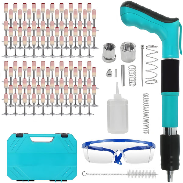 Kit Pistol Manual Pentru Fixare Cuie Si Nituri | Pneumatic | 30 cm | Calibru 7.3 cm | Ochelari Protectie + Cutie Transport | Albastru